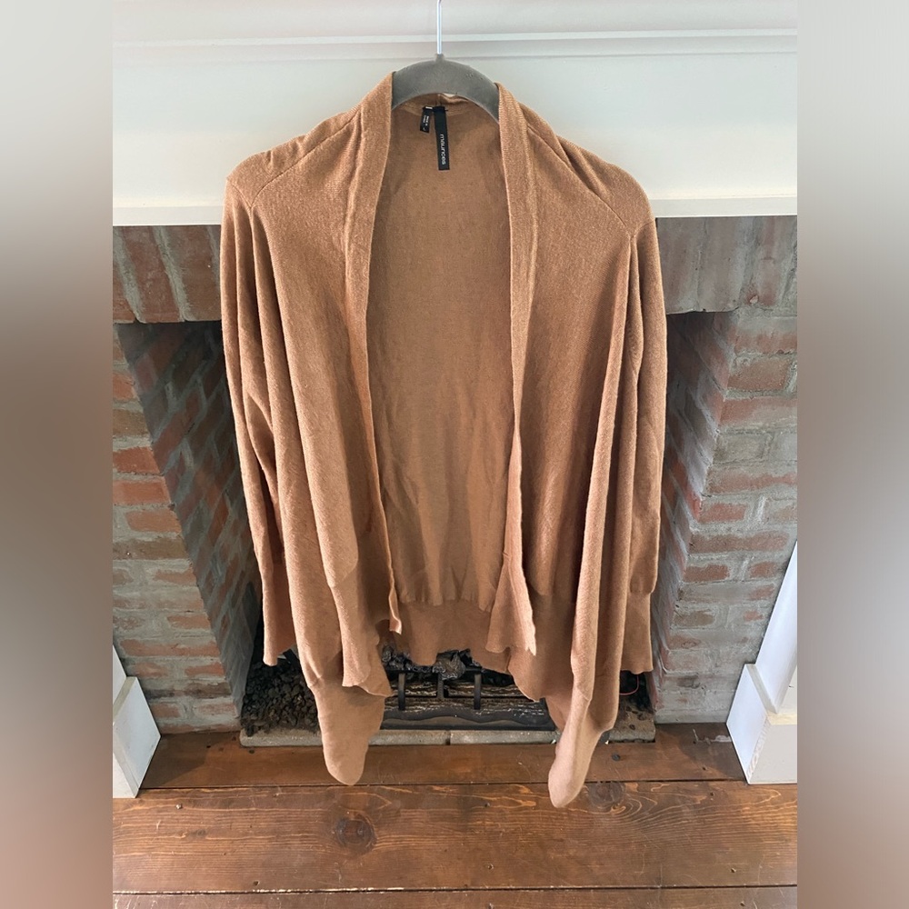 Maurice’s Camel Colored Tan Drape Front Knit Soft Cardigan Open sz Large Neutral